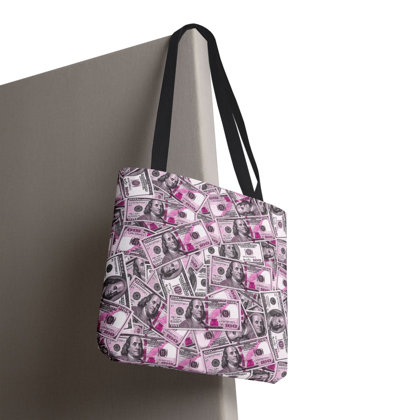 Pink Money Tote Bag - Hundred Dollar Bills All Over Print