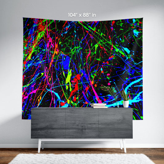 Neon Paint Splatter Wall Tapestry