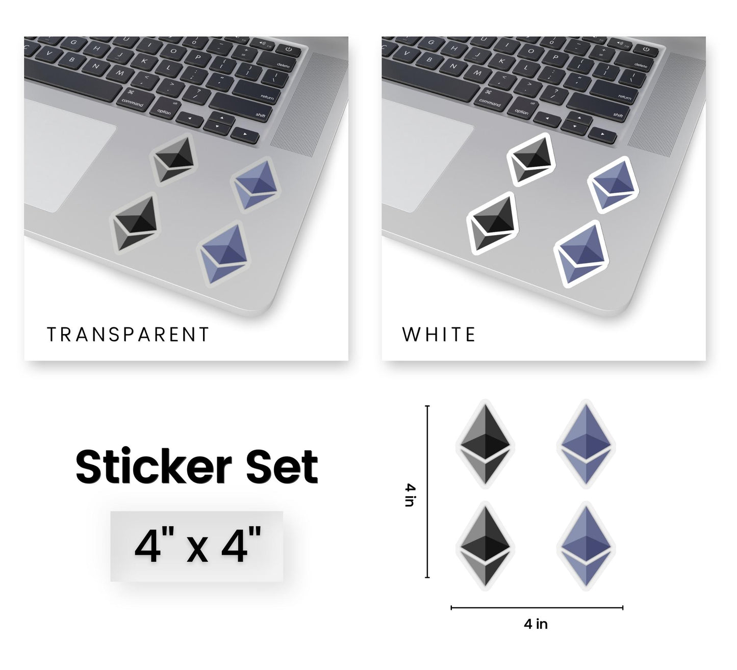 Diamond Ethereum Logo Stickers - Premium Vinyl Kiss-Cut Sticker Set