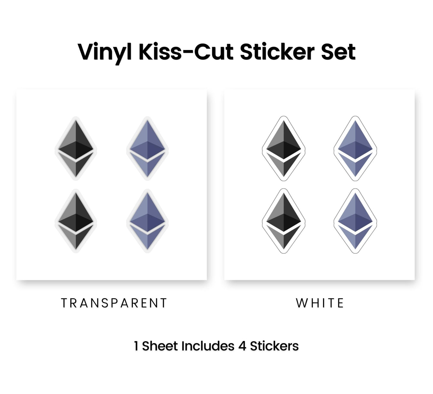Diamond Ethereum Logo Stickers - Premium Vinyl Kiss-Cut Sticker Set