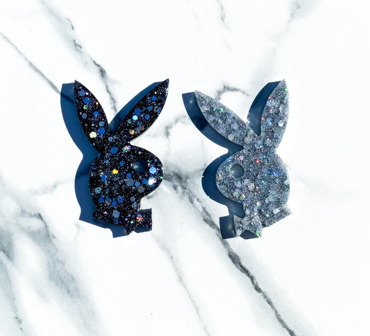 Holographic Silver Glitter Playboy Bunny Craft Made with Epoxy Resin