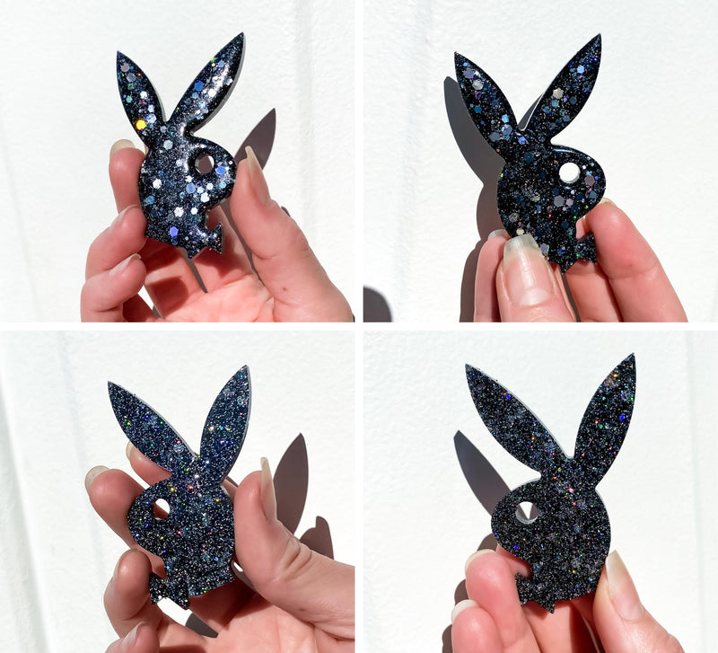 Holographic Black Glitter Playboy Bunny Craft Made with Epoxy Resin