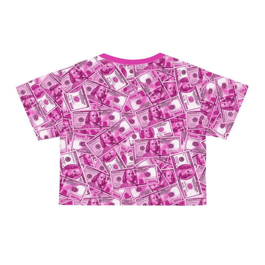 Pink Money 100 Dollar Bills AOP Crop Top