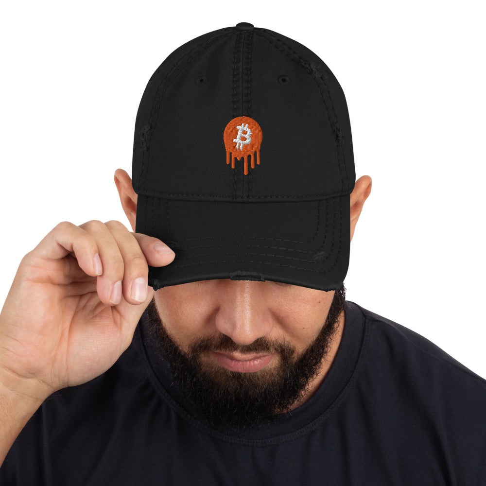 Dripping Bitcoin Distressed Dad Hat | Embroidered Baseball Cap