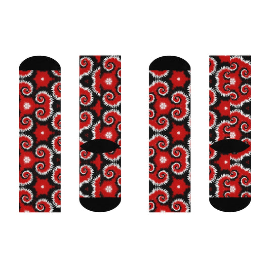 Red + Black Tie-Dye DTG Crew Socks