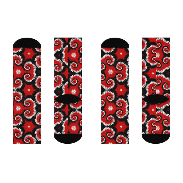 Red + Black Tie-Dye DTG Crew Socks