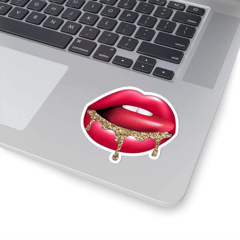 Glitter Drip Lips Sticker 3" × 3" / White