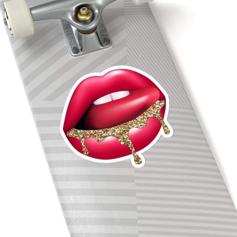 Glitter Drip Lips Sticker 6" × 6" / White