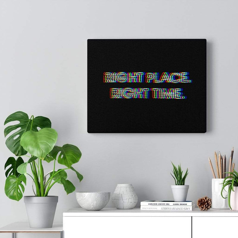 Right Place, Right Time Neon Canvas Wall Art 14″ × 11″ / Premium Gallery Wraps (1.25″) Dryp Factory