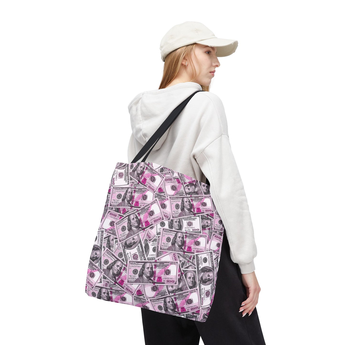 Pink Money Tote Bag - Hundred Dollar Bills All Over Print