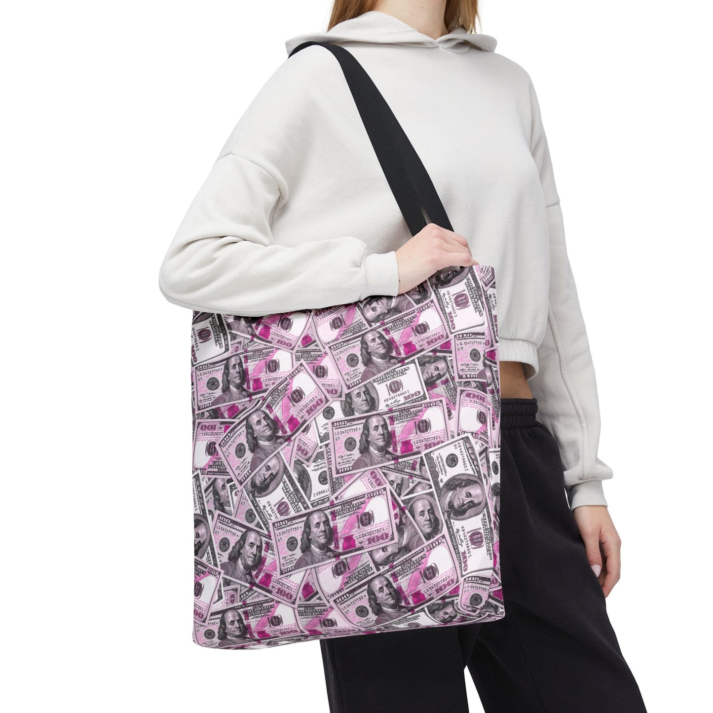 Pink Money Tote Bag - Hundred Dollar Bills All Over Print