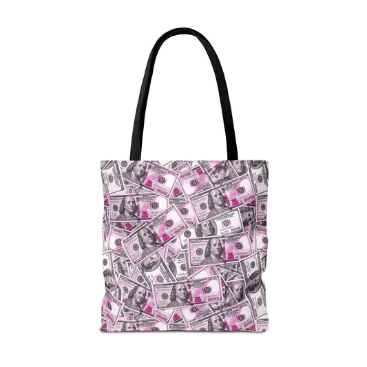 Pink Money Tote Bag - Hundred Dollar Bills All Over Print