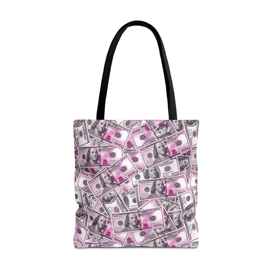 Pink Money Tote Bag - Hundred Dollar Bills All Over Print