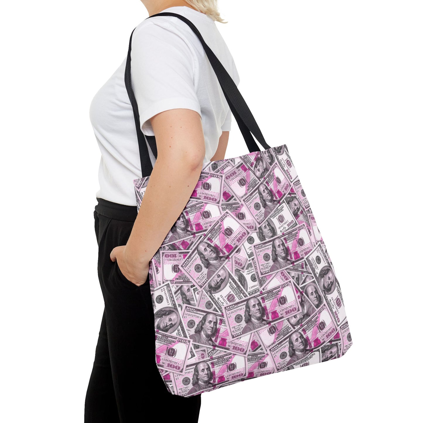 Pink Money Tote Bag - Hundred Dollar Bills All Over Print