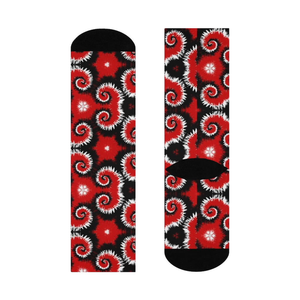 Red + Black Tie-Dye DTG Crew Socks