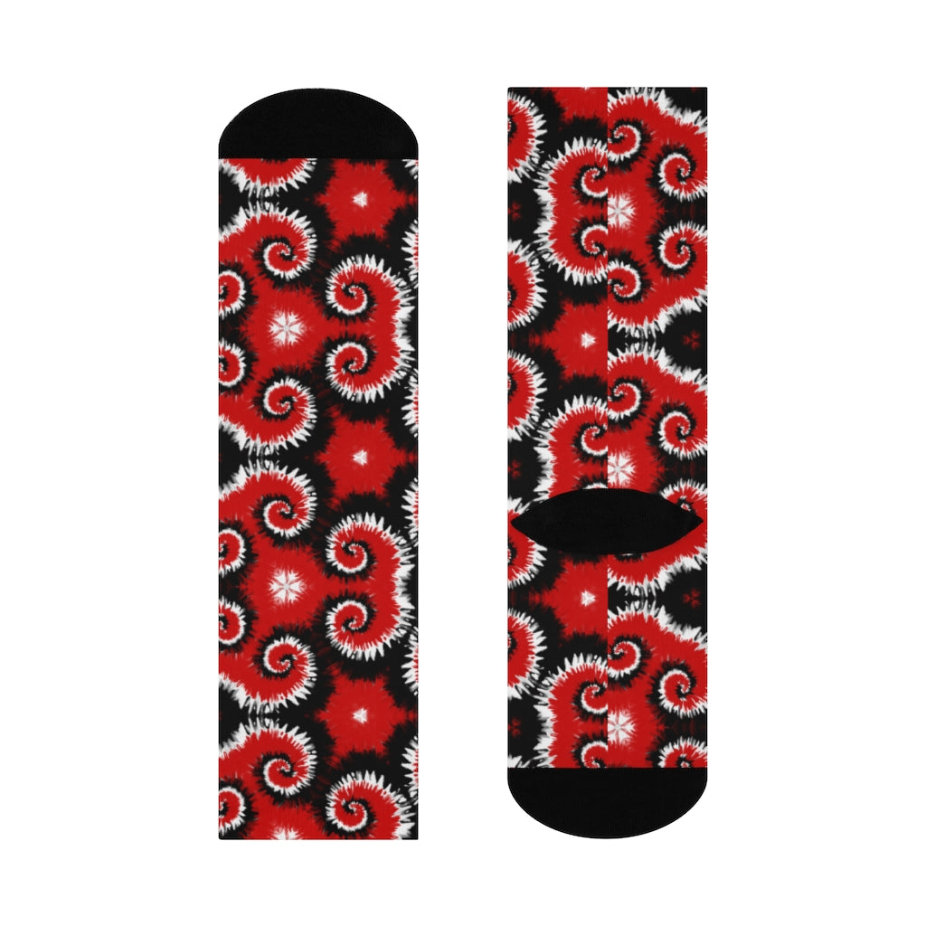 Red + Black Tie-Dye DTG Crew Socks