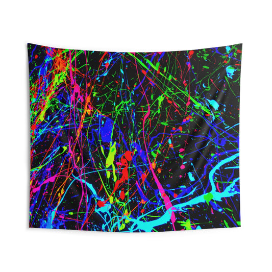 Neon Paint Splatter Wall Tapestry
