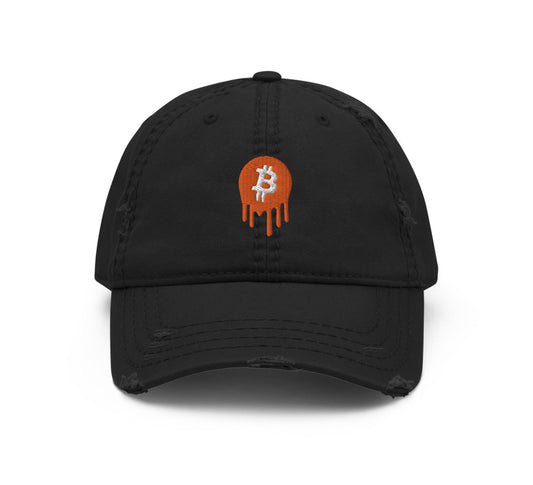 Dripping Bitcoin Distressed Dad Hat | Embroidered Baseball Cap