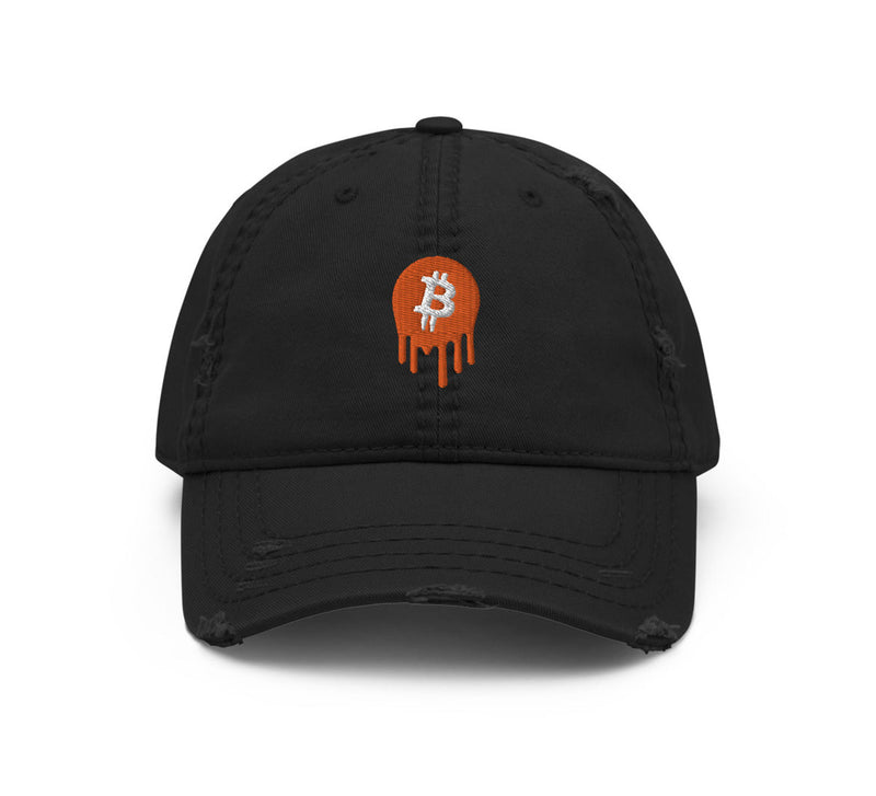 Dripping Bitcoin Distressed Dad Hat | Embroidered Baseball Cap