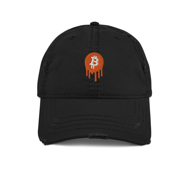 Dripping Bitcoin Distressed Dad Hat | Embroidered Baseball Cap