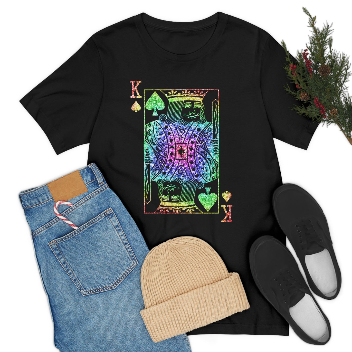 Colorful Black King of Spades Card T-Shirt