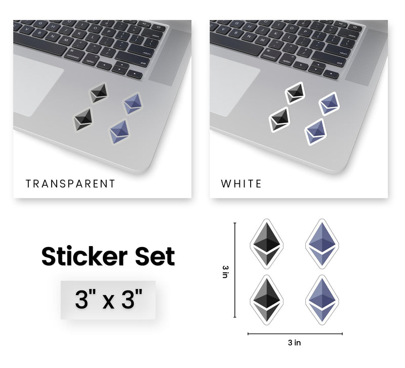 Diamond Ethereum Logo Stickers - Premium Vinyl Kiss-Cut Sticker Set