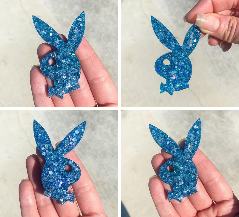 Holographic Blue Glitter Playboy Bunny Craft Made with Epoxy Resin