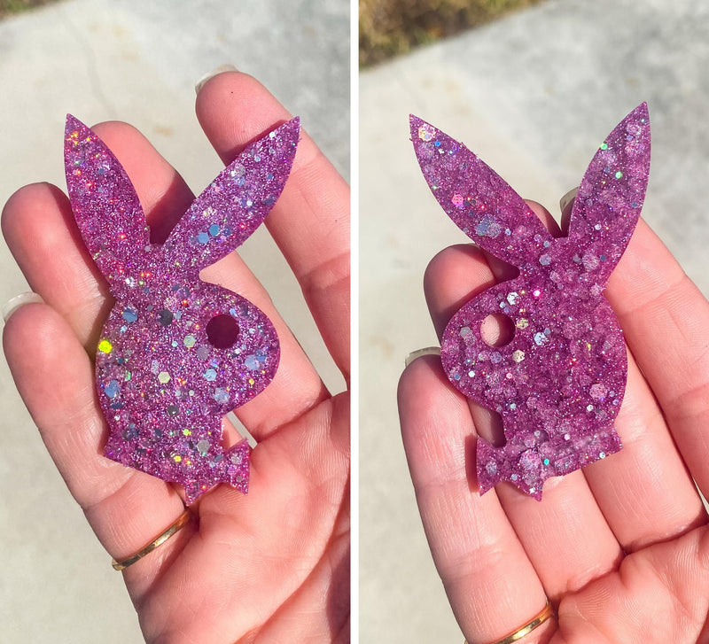 Holographic Pink Glitter Playboy Bunny Craft Made with Epoxy Resin