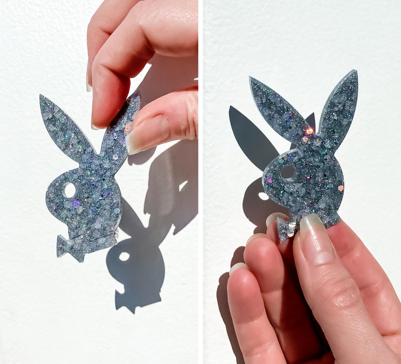 Holographic Silver Glitter Playboy Bunny Craft Made with Epoxy Resin