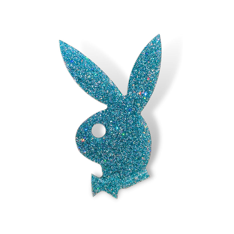 Holographic Blue Glitter Playboy Bunny Craft Made with Epoxy Resin