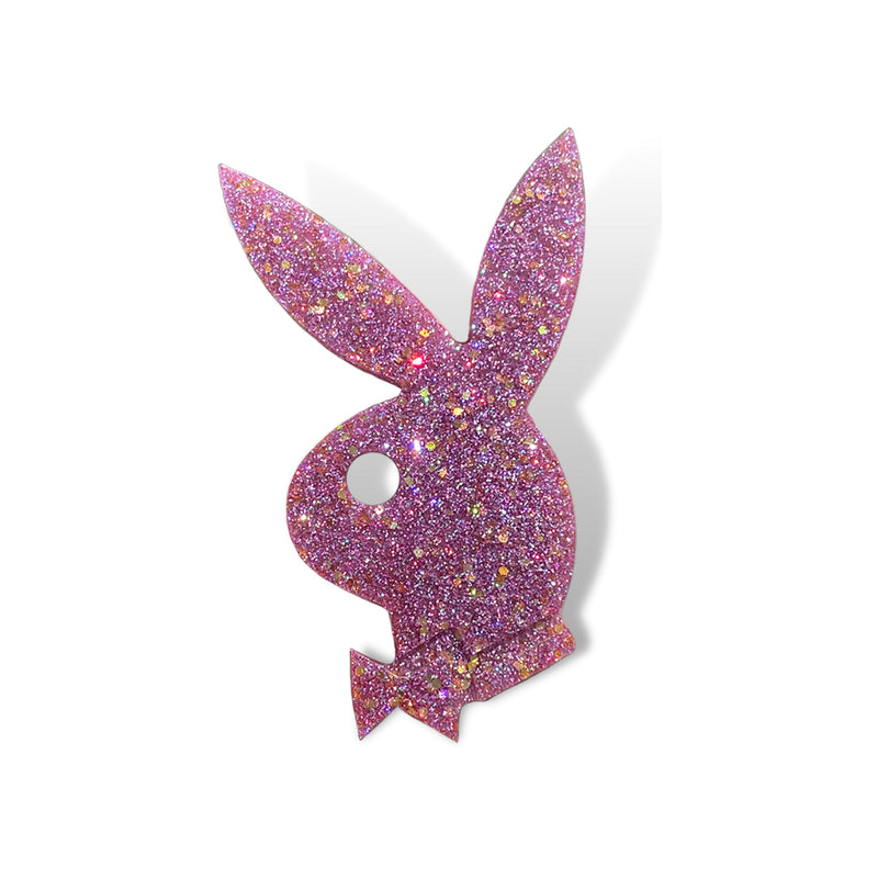 Holographic Pink Glitter Playboy Bunny Craft Made with Epoxy Resin