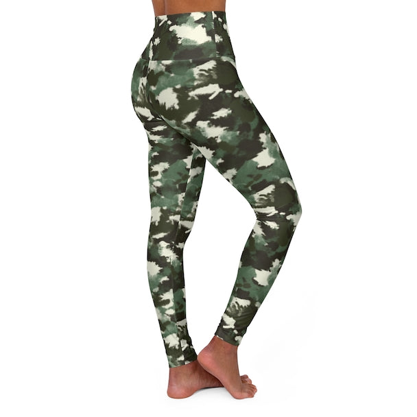 Painted Green Camo AOP High Waisted Yoga Leggings