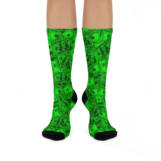 Green 100 Dollar Bills Green Money Socks DTG Crew