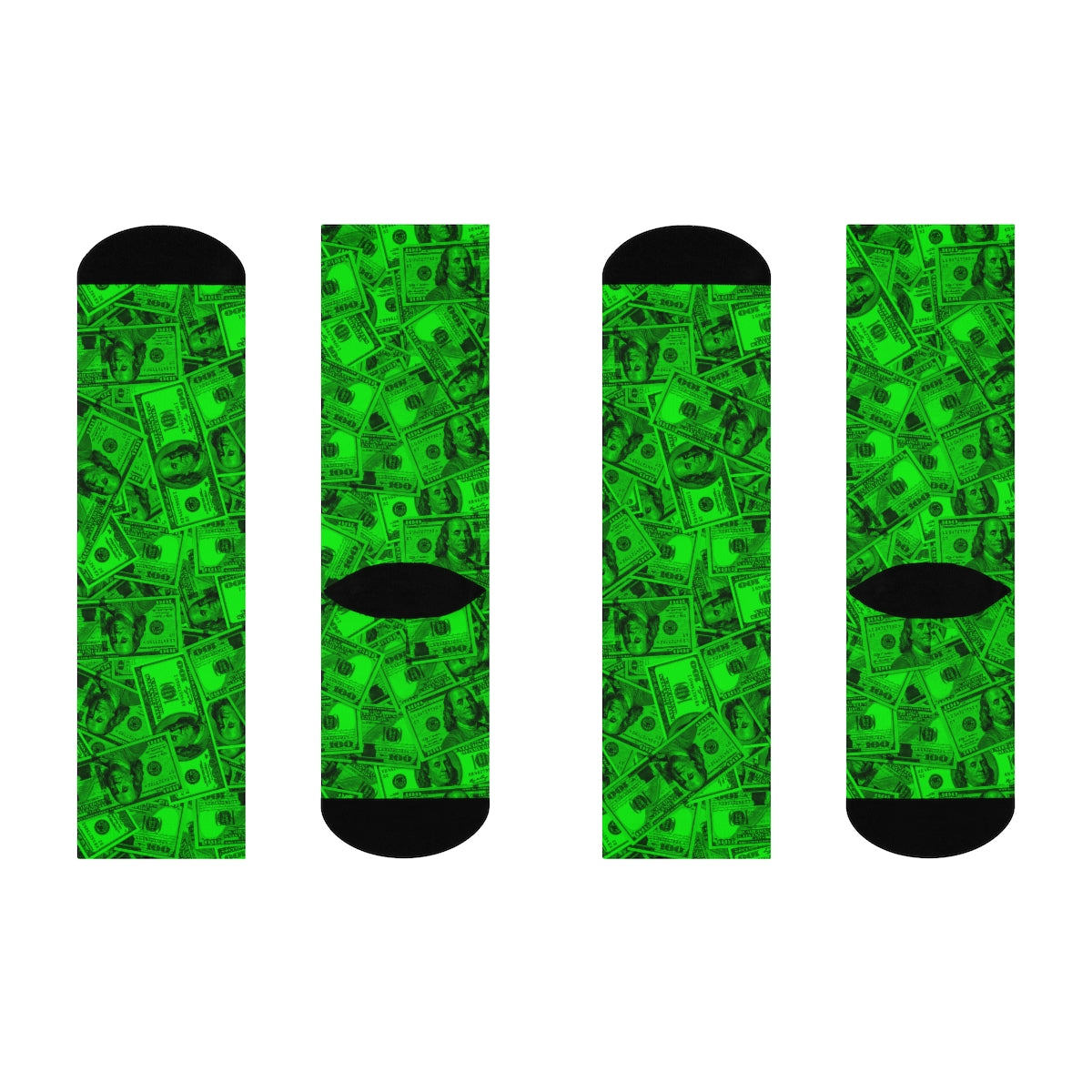 Green 100 Dollar Bills Green Money Socks DTG Crew