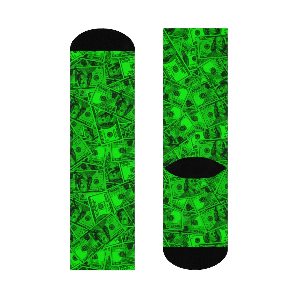 Green 100 Dollar Bills Green Money Socks DTG Crew