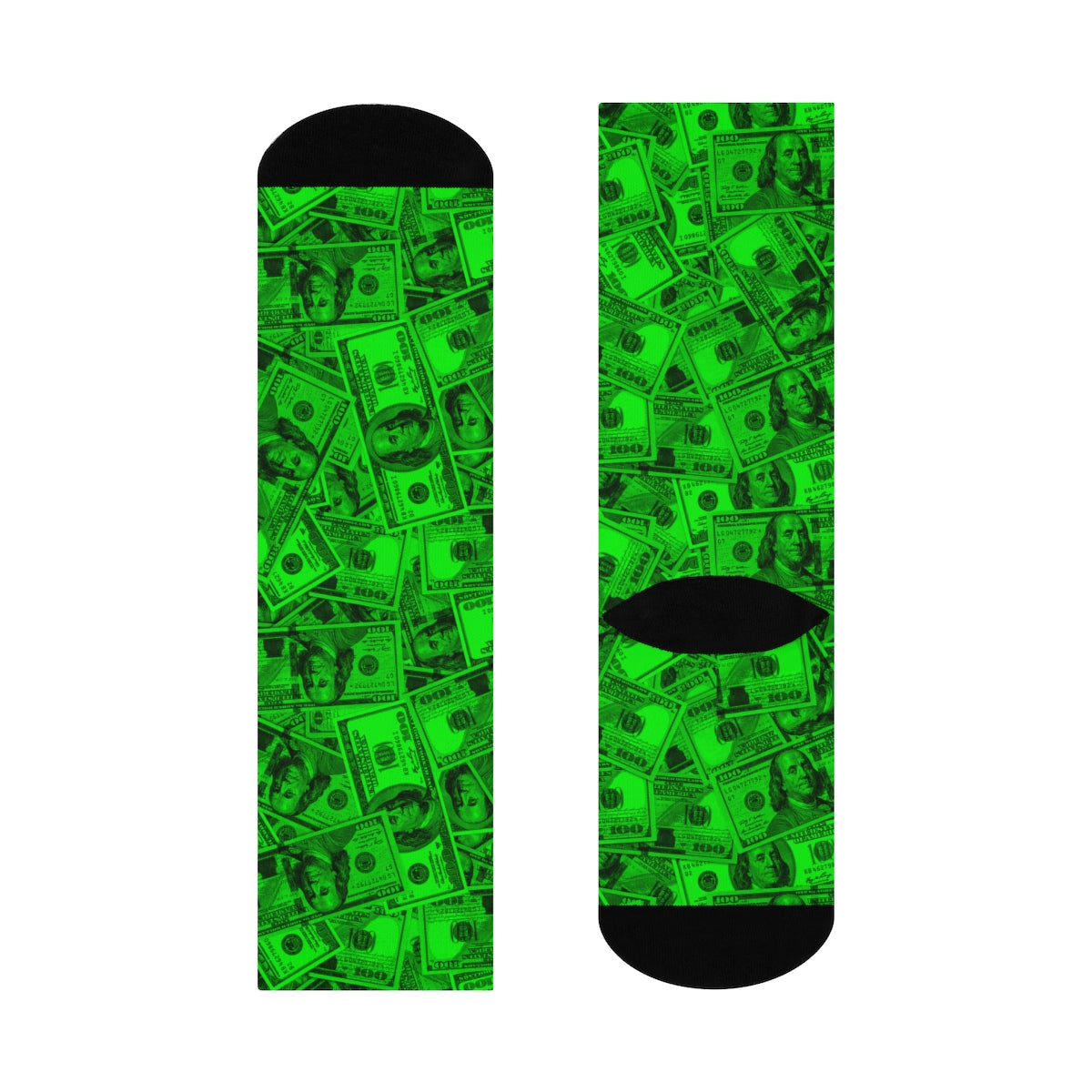 Green 100 Dollar Bills Green Money Socks DTG Crew