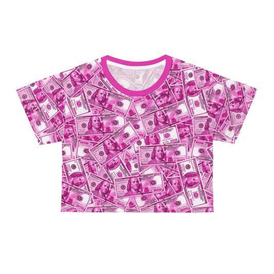 Pink Money 100 Dollar Bills AOP Crop Top