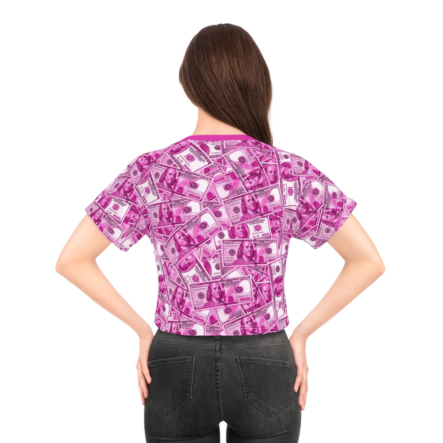 Pink Money 100 Dollar Bills AOP Crop Top