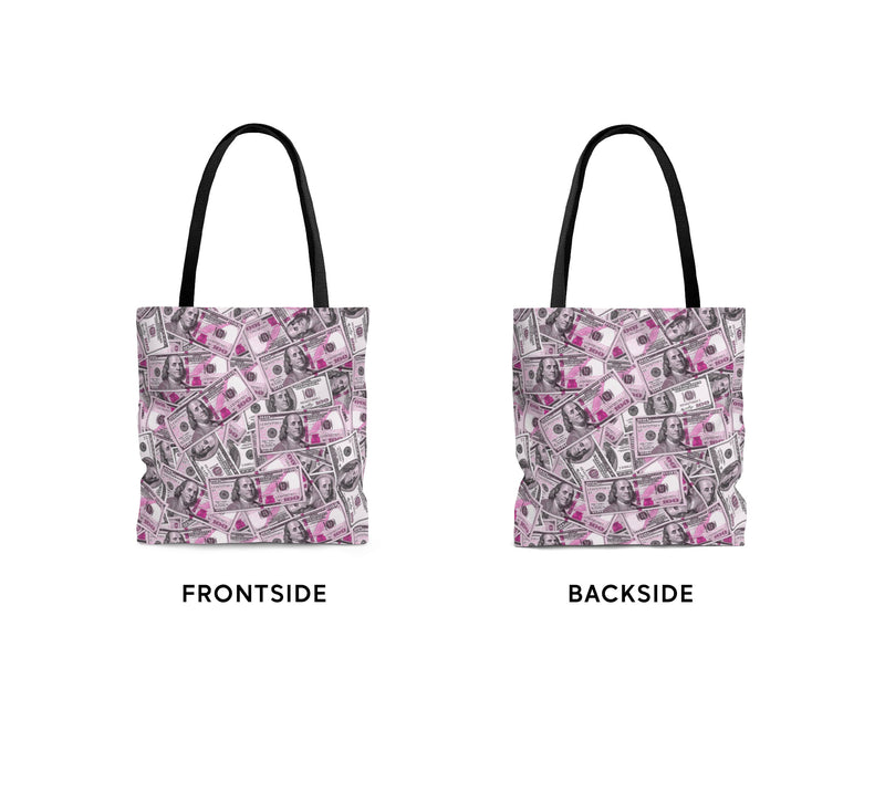 Pink Money Tote Bag - Hundred Dollar Bills All Over Print