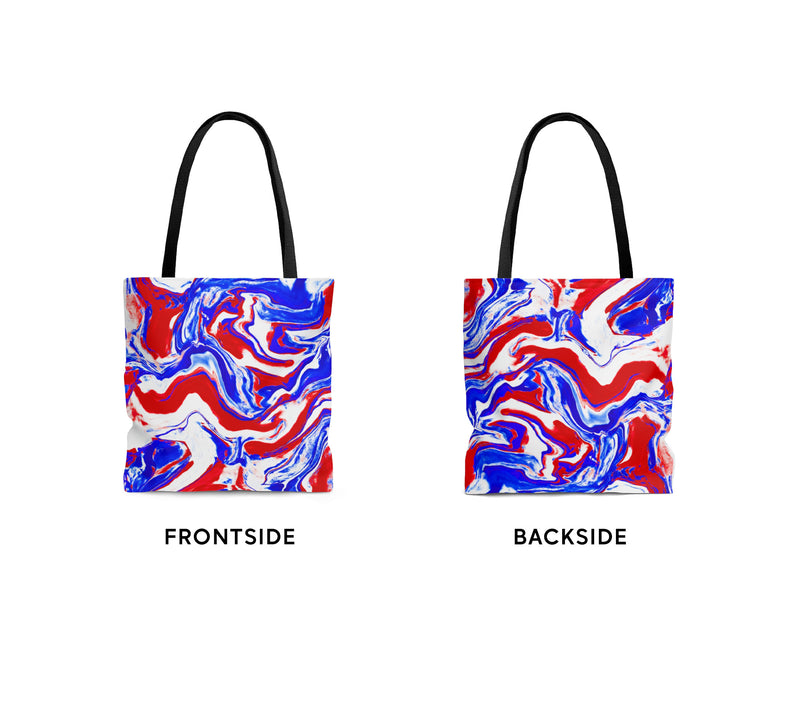 Patriotic Red + White + Blue Marble Tote Bag
