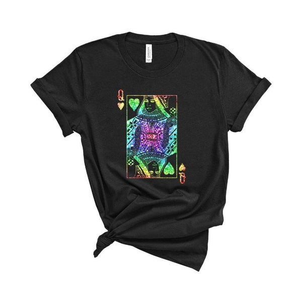 Colorful Black Queen of Hearts Card T-Shirt Solid Black Blend / XL