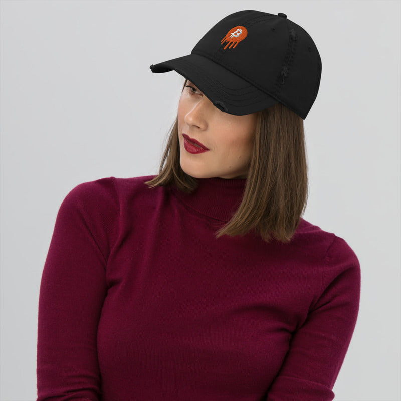 Dripping Bitcoin Distressed Dad Hat | Embroidered Baseball Cap
