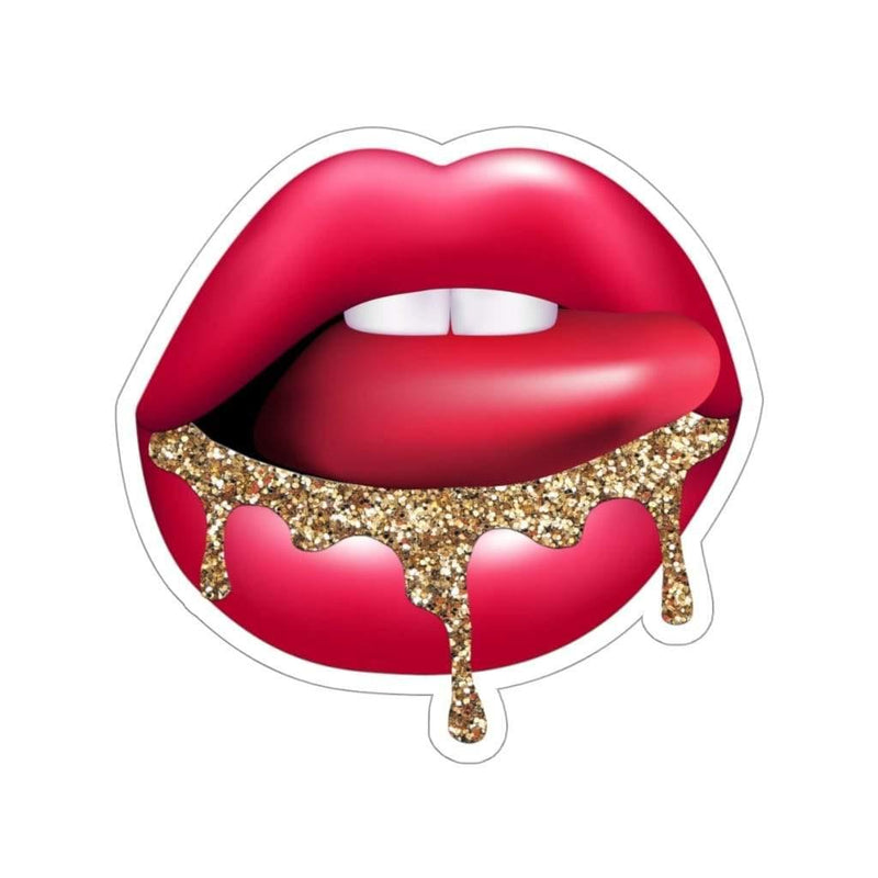 Glitter Drip Lips Sticker 2" × 2" / White