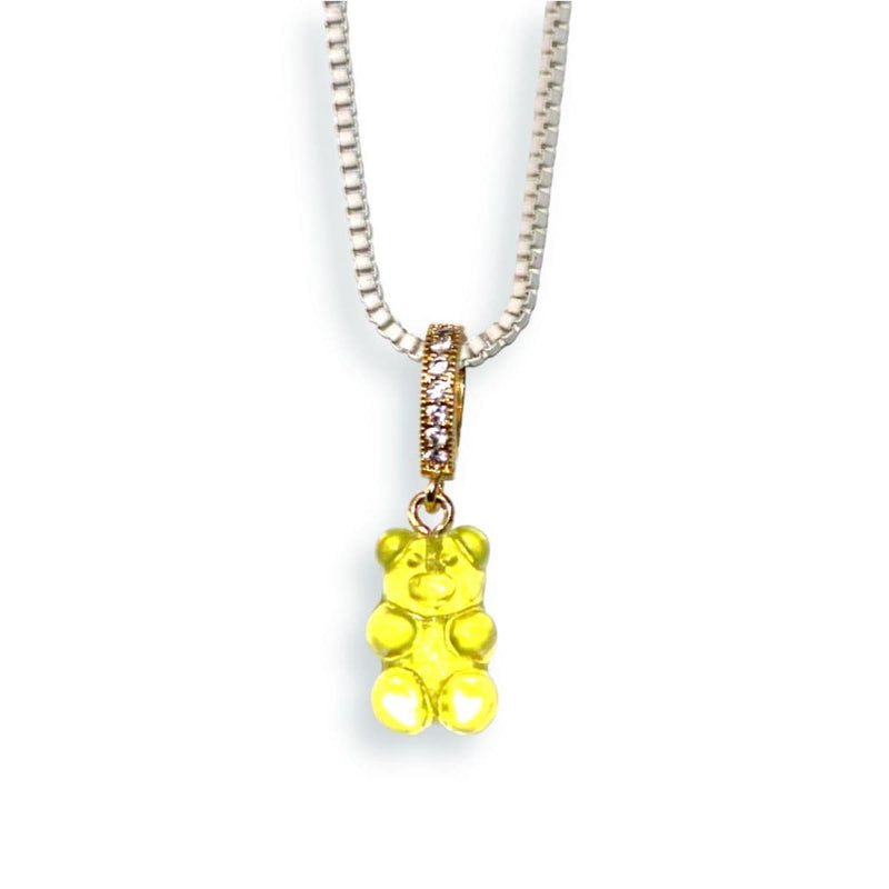 gummy bear necklace, yellow, white chain - dryp factory