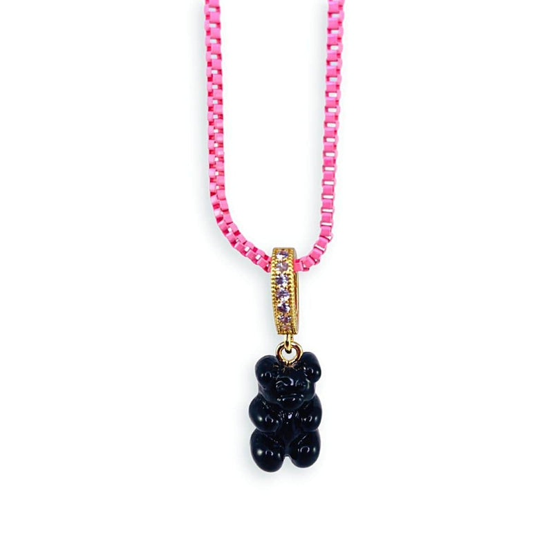 gummy bear necklace, black, pink chain - dryp factory