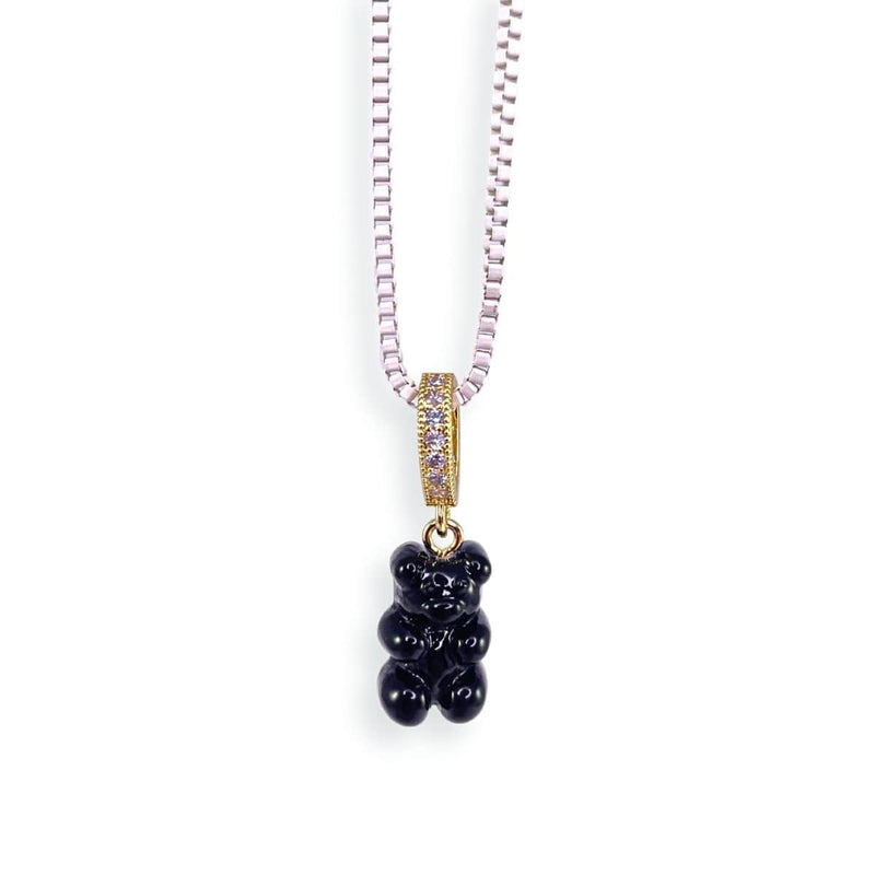 gummy bear necklace, black, white chain - dryp factory