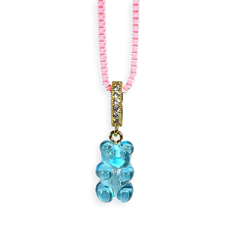 gummy bear necklace, blue, pink chain - dryp factory