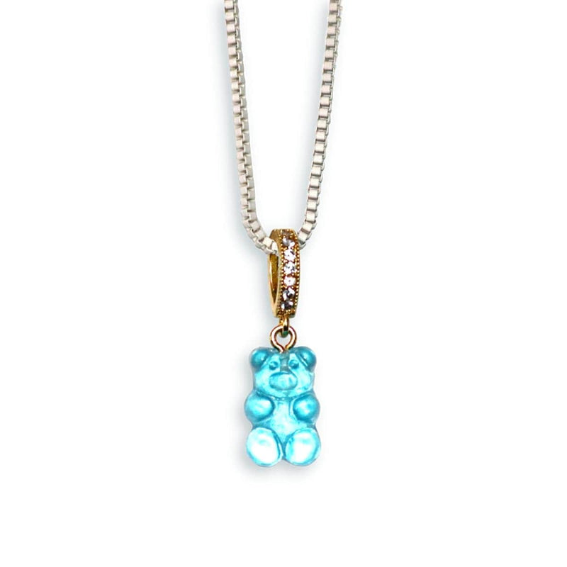 gummy bear necklace, blue, white chain - dryp factory