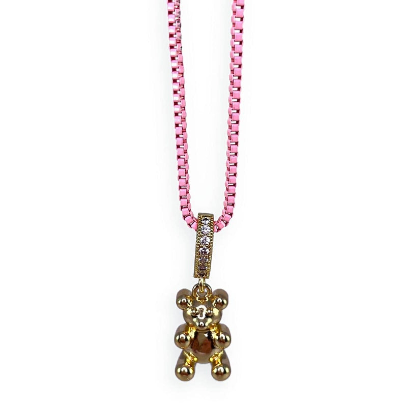 gummy bear necklace, gold, pink chain - Dryp Factory