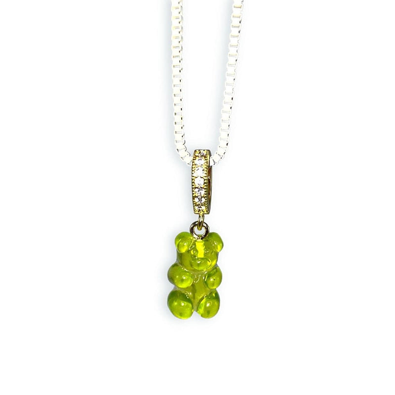 gummy bear necklace, green, white chain - dryp factory